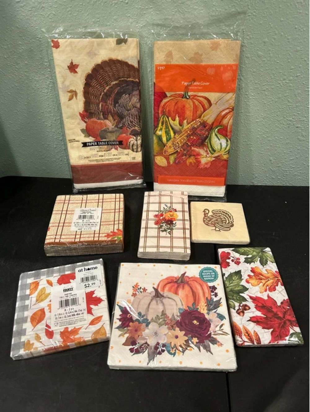 Lot of fall napkins and table cloths